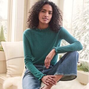 Garnet Hill 100% Cashmere Ruffled Mock Neck Sweater Black Womens S Quiet Luxury